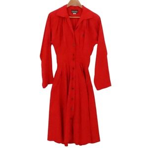 POPI Red Midi Shirt Dress Vintage 70s Union USA Belted Snap Secretary Size 0‎
